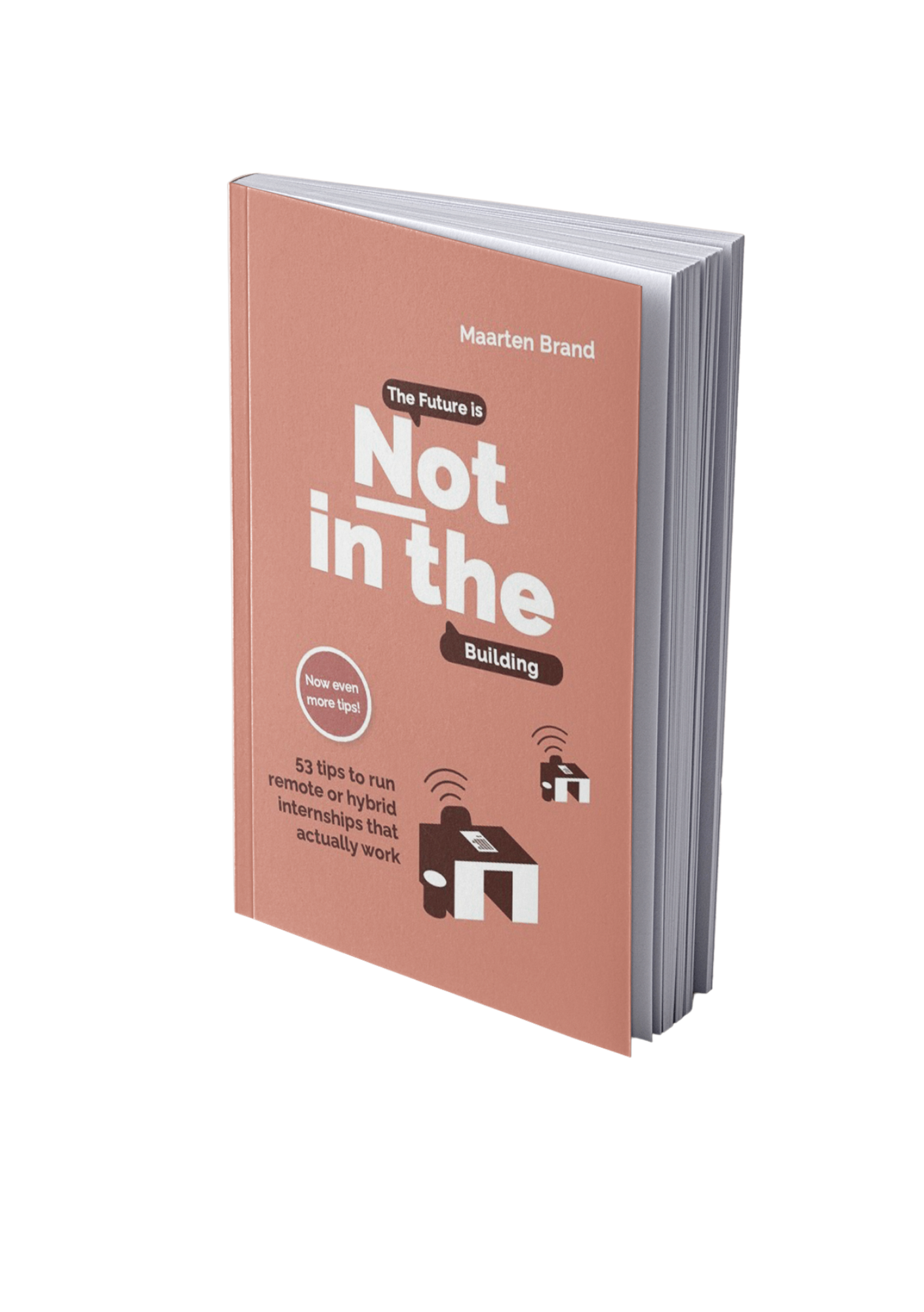 Three-dimensional book mockup of The Future Is Not in the Building by Maarten Brand