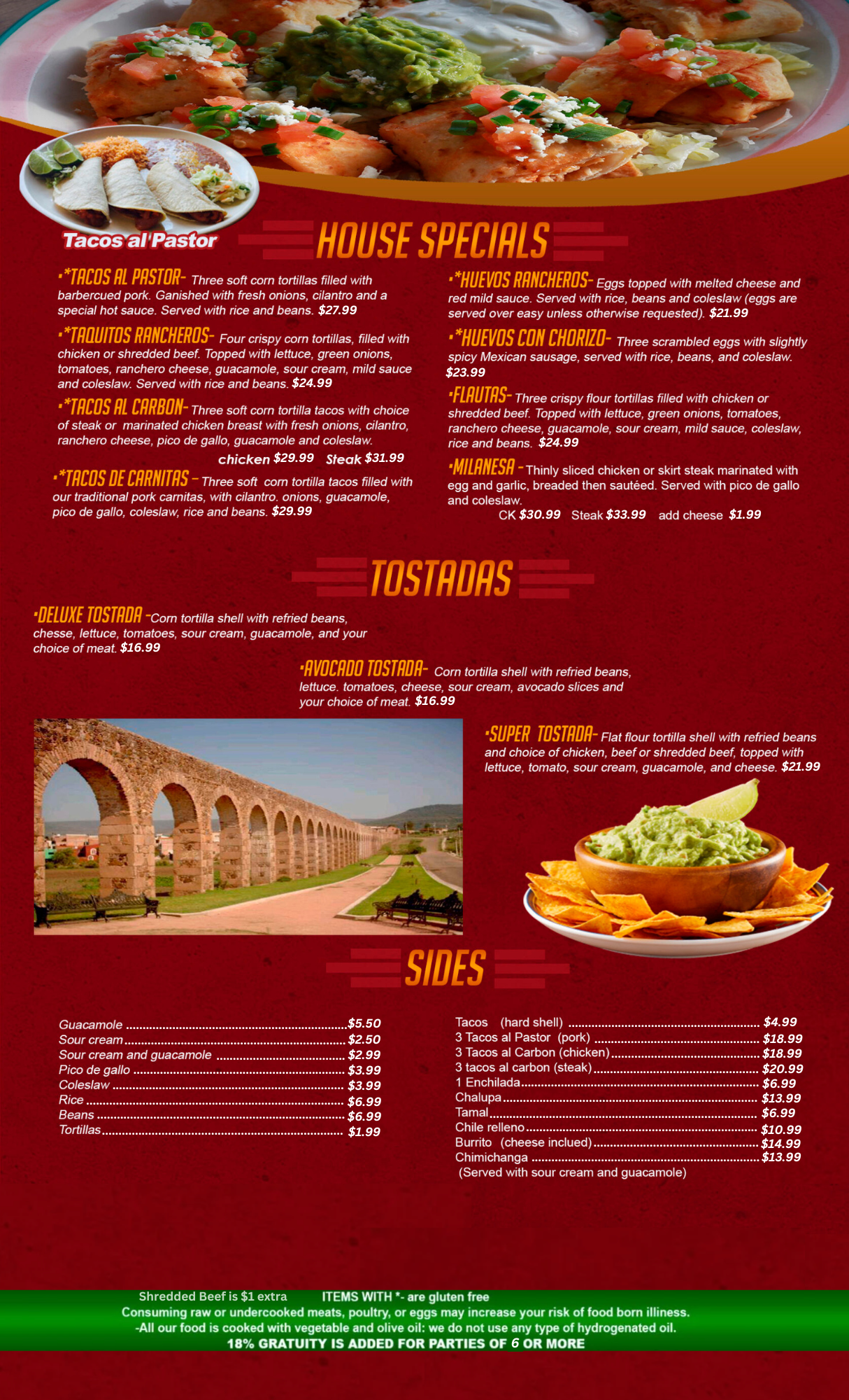 House specials, tostadas and sides
