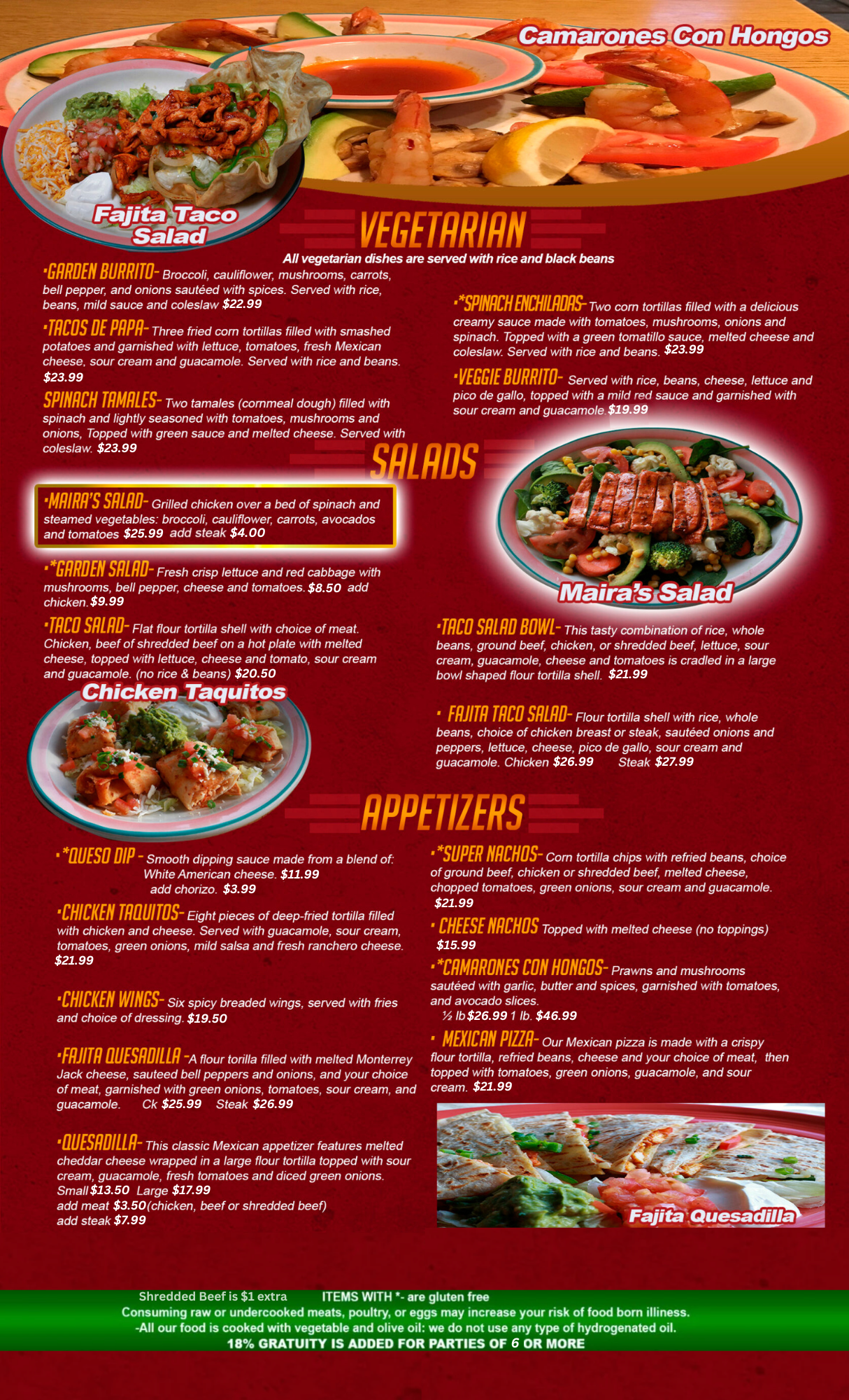 Vegetarian dishes, salads and appetizers
