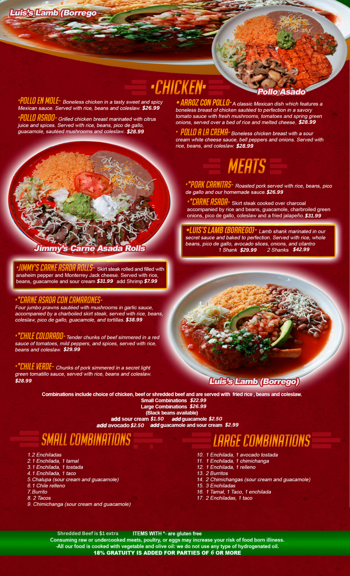 Chicken, meats and combinations