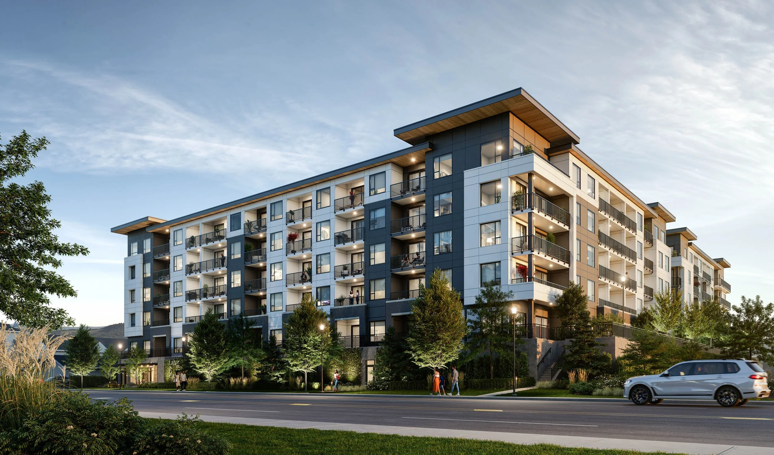Ladner Square, low-rise condominium exterior rendering, Ladner BC