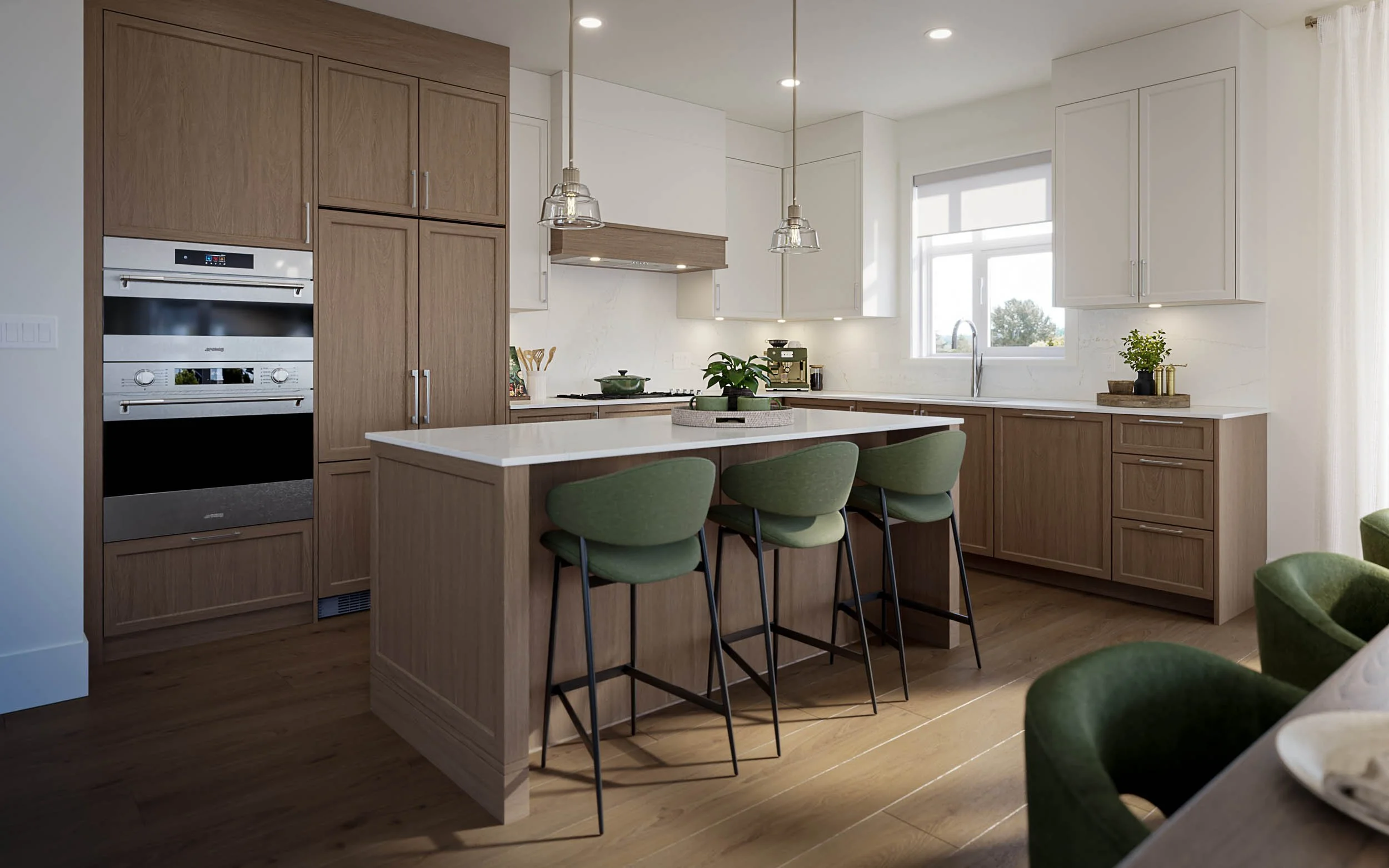 Greystone, townhome kitchen interior rendering, Port Coquitlam BC
