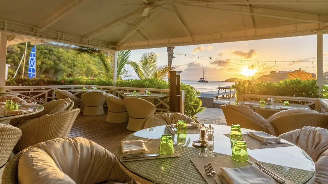 Tables at The Jetty Grill at sunset
