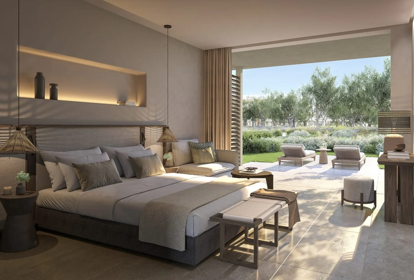 Artist's impression of a Family Room Private Garden bedroom opening onto a garden terrace