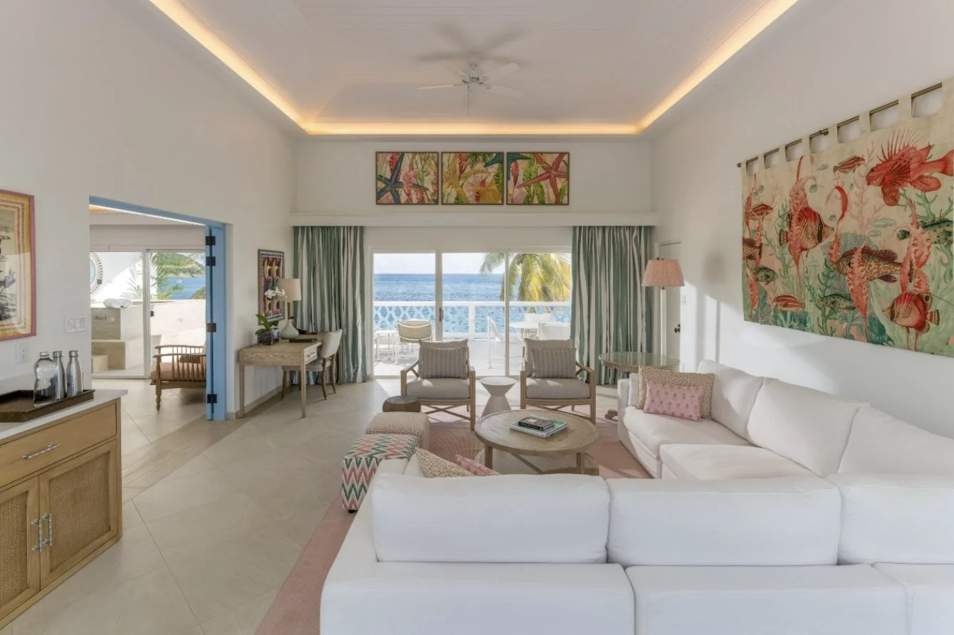 A bright, airy Grace Bay suite living room