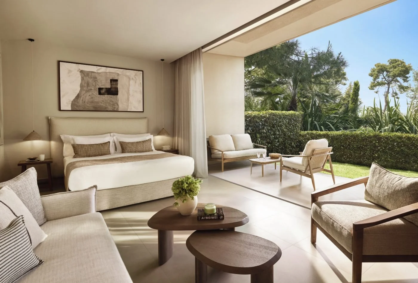 A Deluxe Double Room at Sani Club opening onto its own private garden