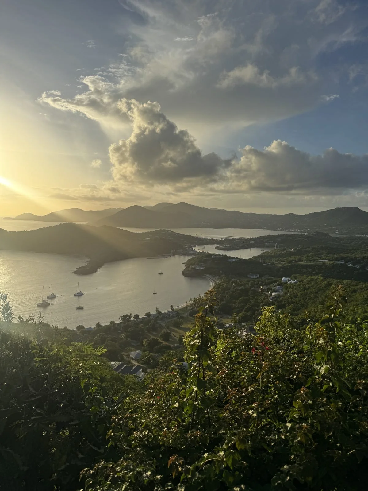 The view over English Harbour from Shirley Heights at sunset