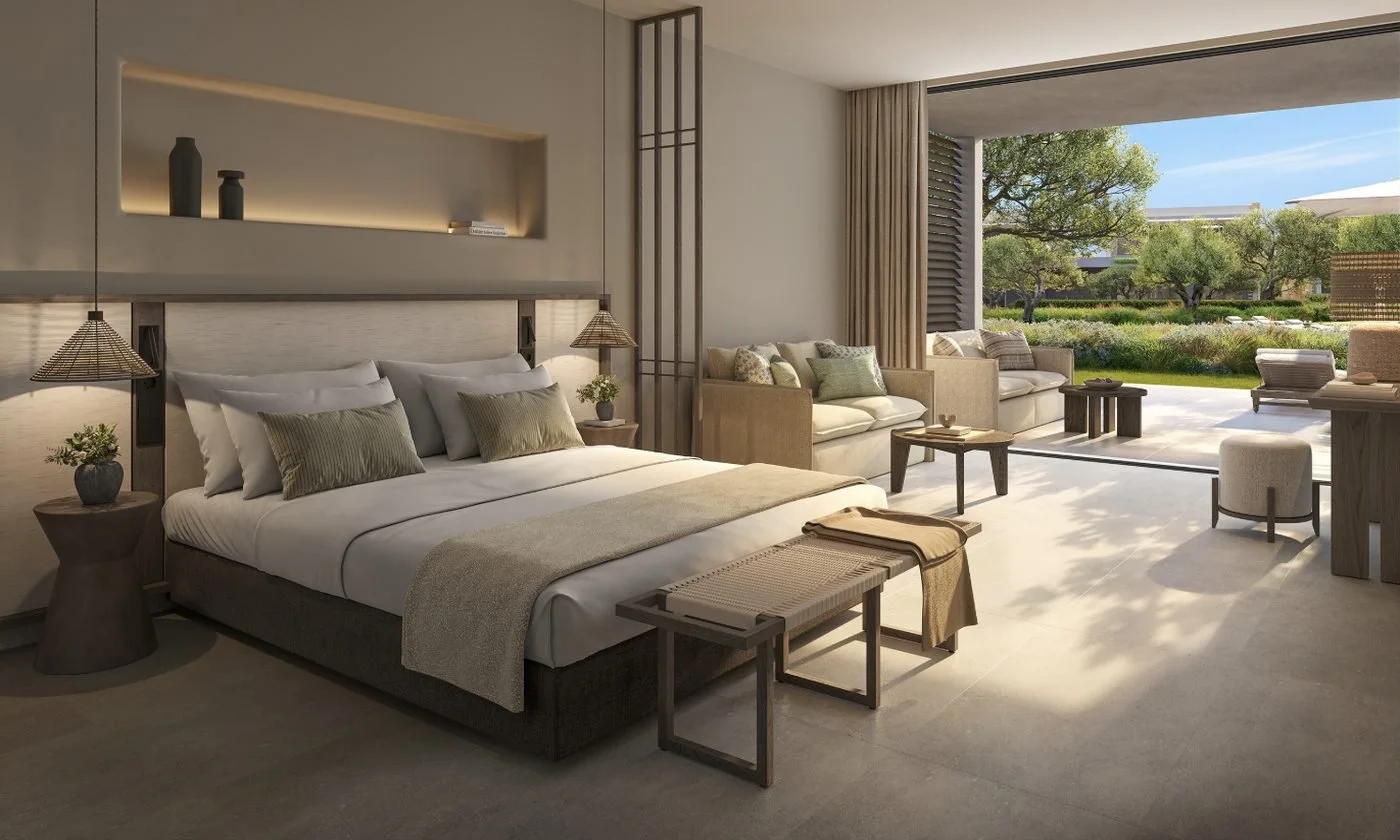 Artist's impression of a Junior Suite Private Garden with panoramic windows onto its garden