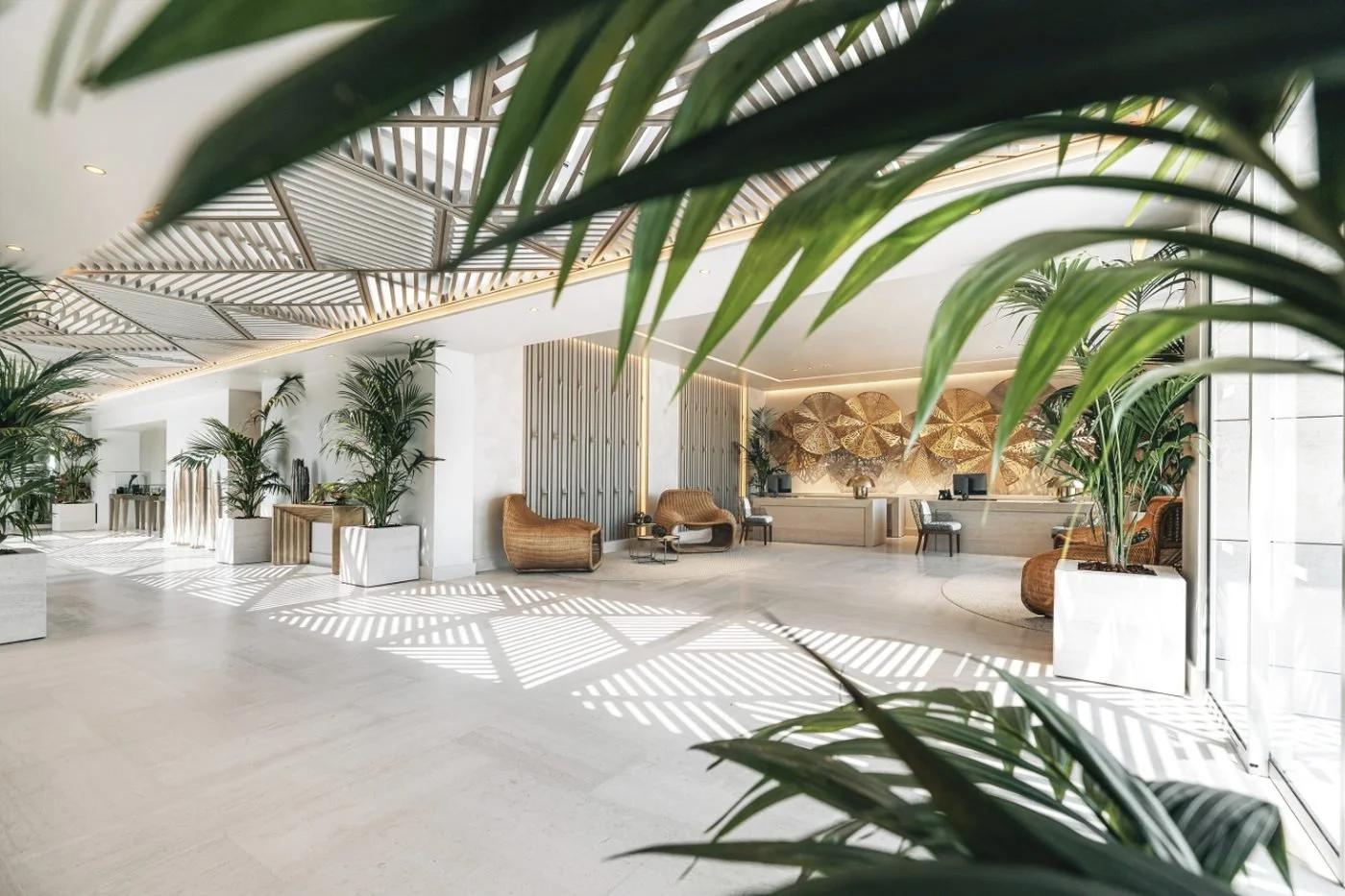 The light-filled lobby at Porto Sani
