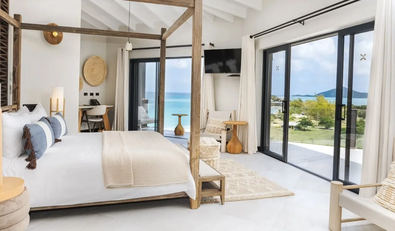 An Ocean View Studio with four-poster bed and sea views