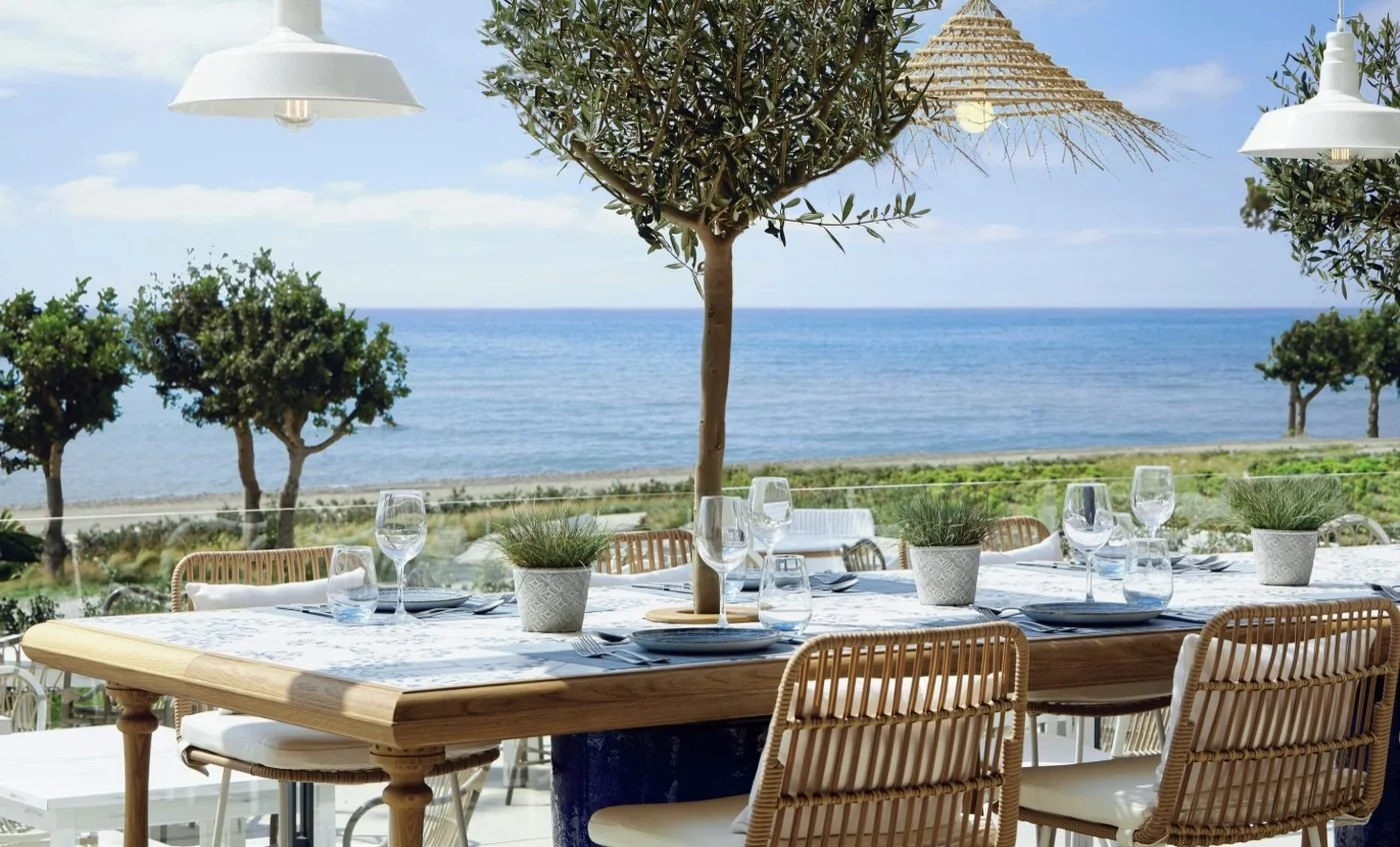 Lunch tables at Ouzo looking out to sea