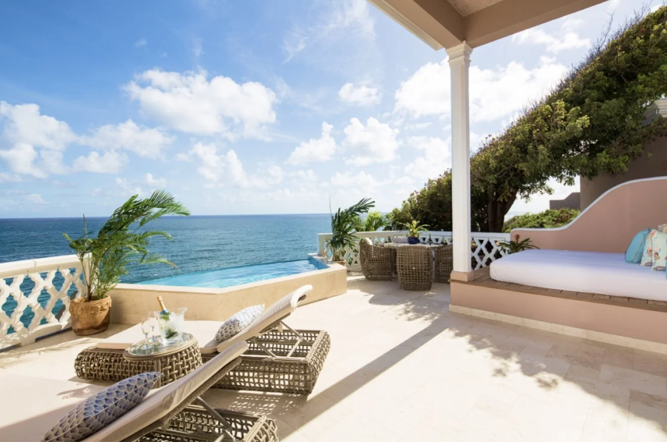 The Terrace Suite's terrace and plunge pool with sea views