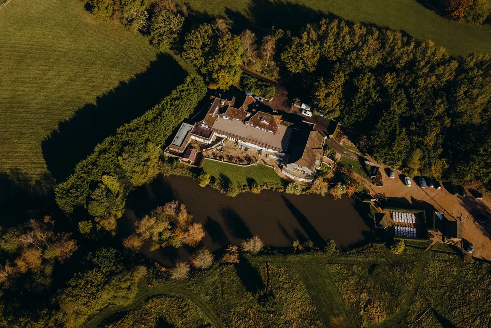 Aerial view of a country house venue
