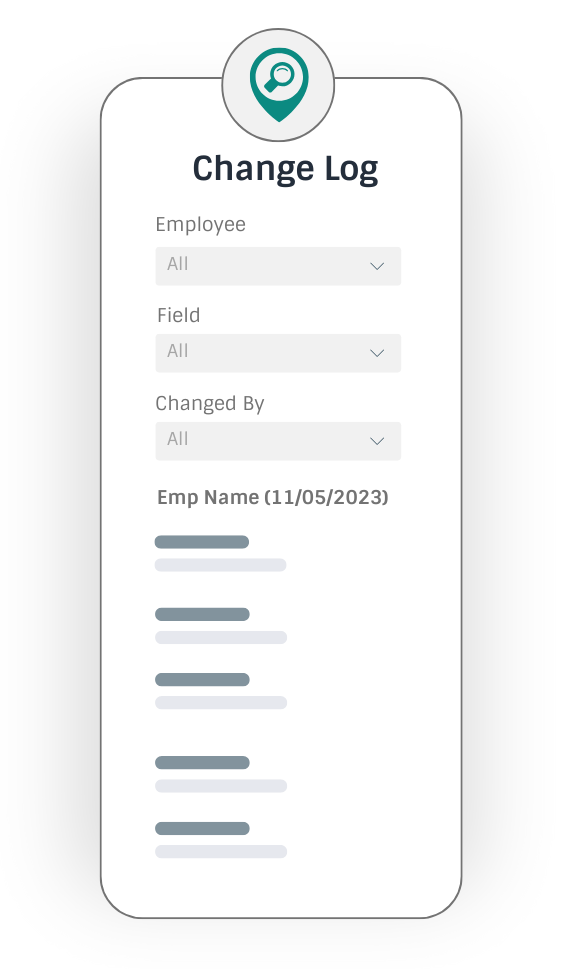 Change log interface showing audit trail