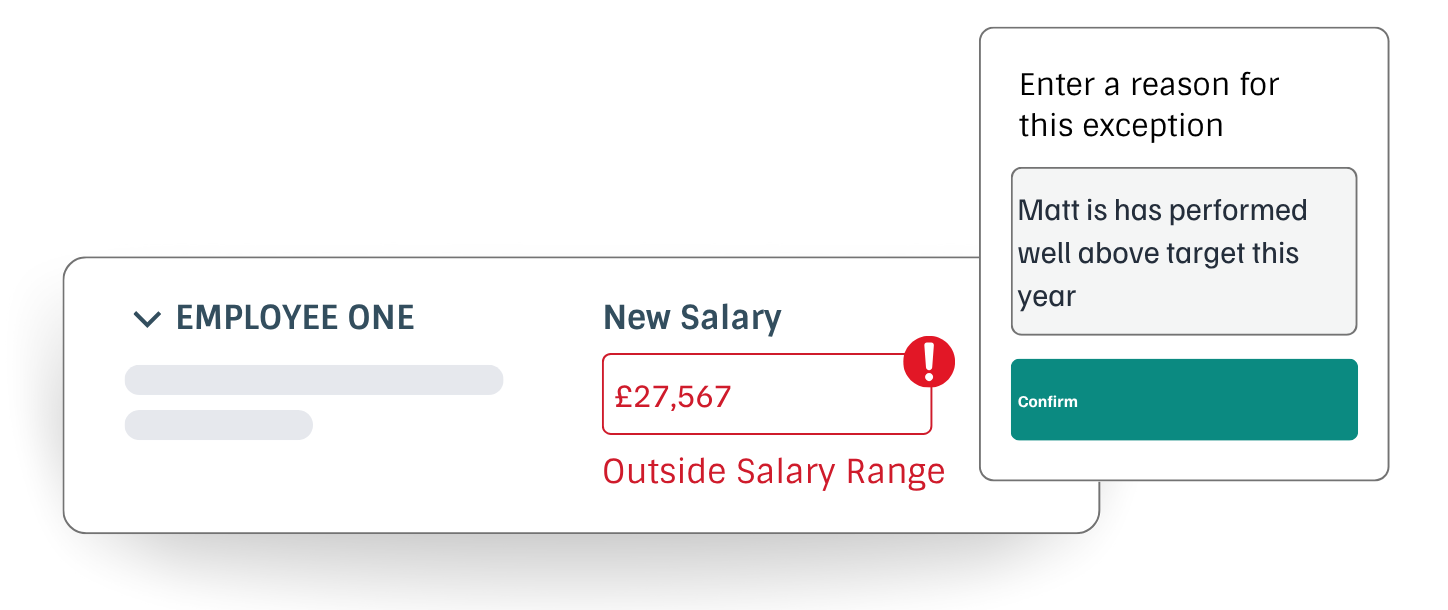 Salary exception dialog showing approval workflow