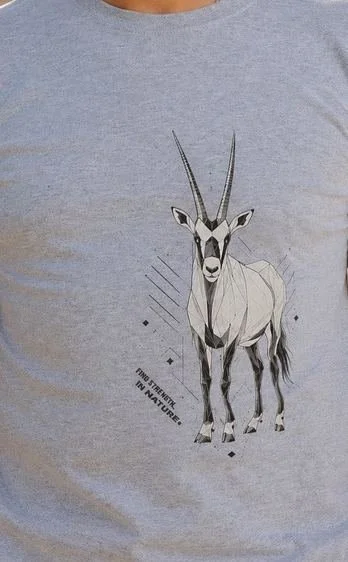 Arabian Oryx design printed on a light grey T-shirt