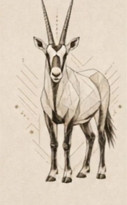 Line artwork of the Arabian Oryx