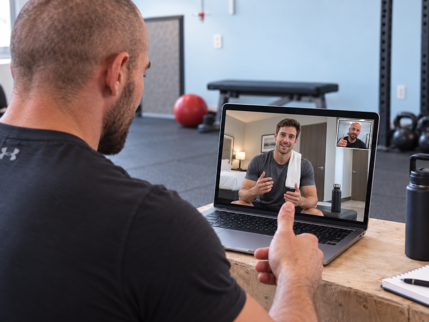 Sergey on a weekly coaching video call with an online client