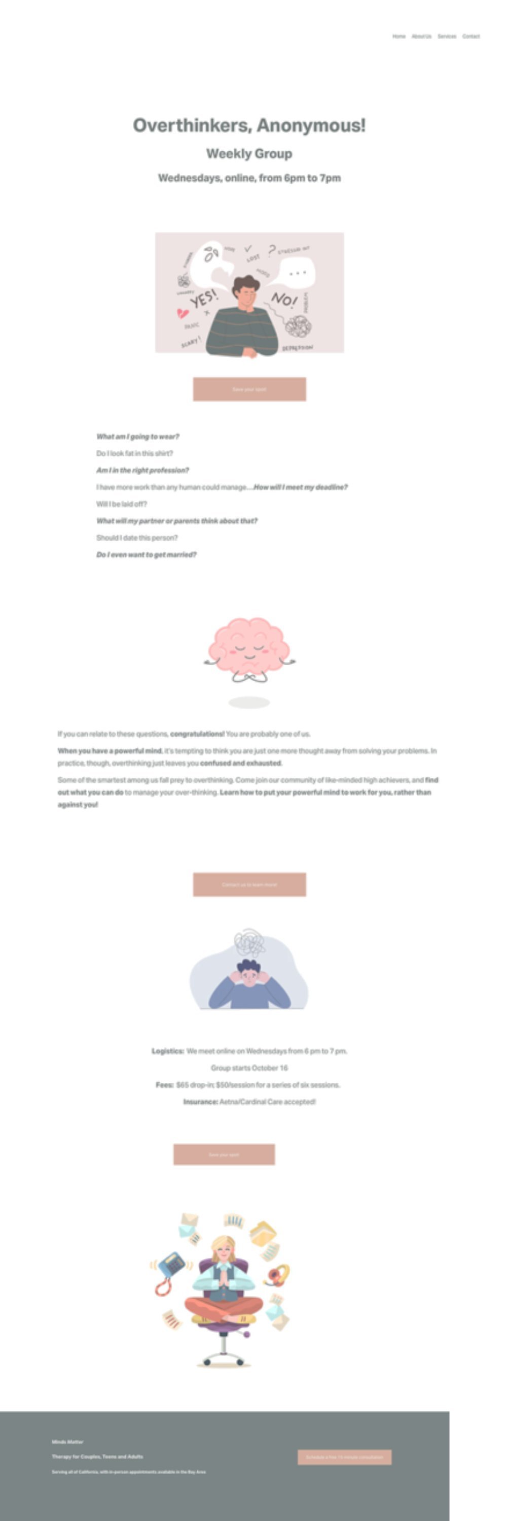 Minds Matter Therapy website before redesign