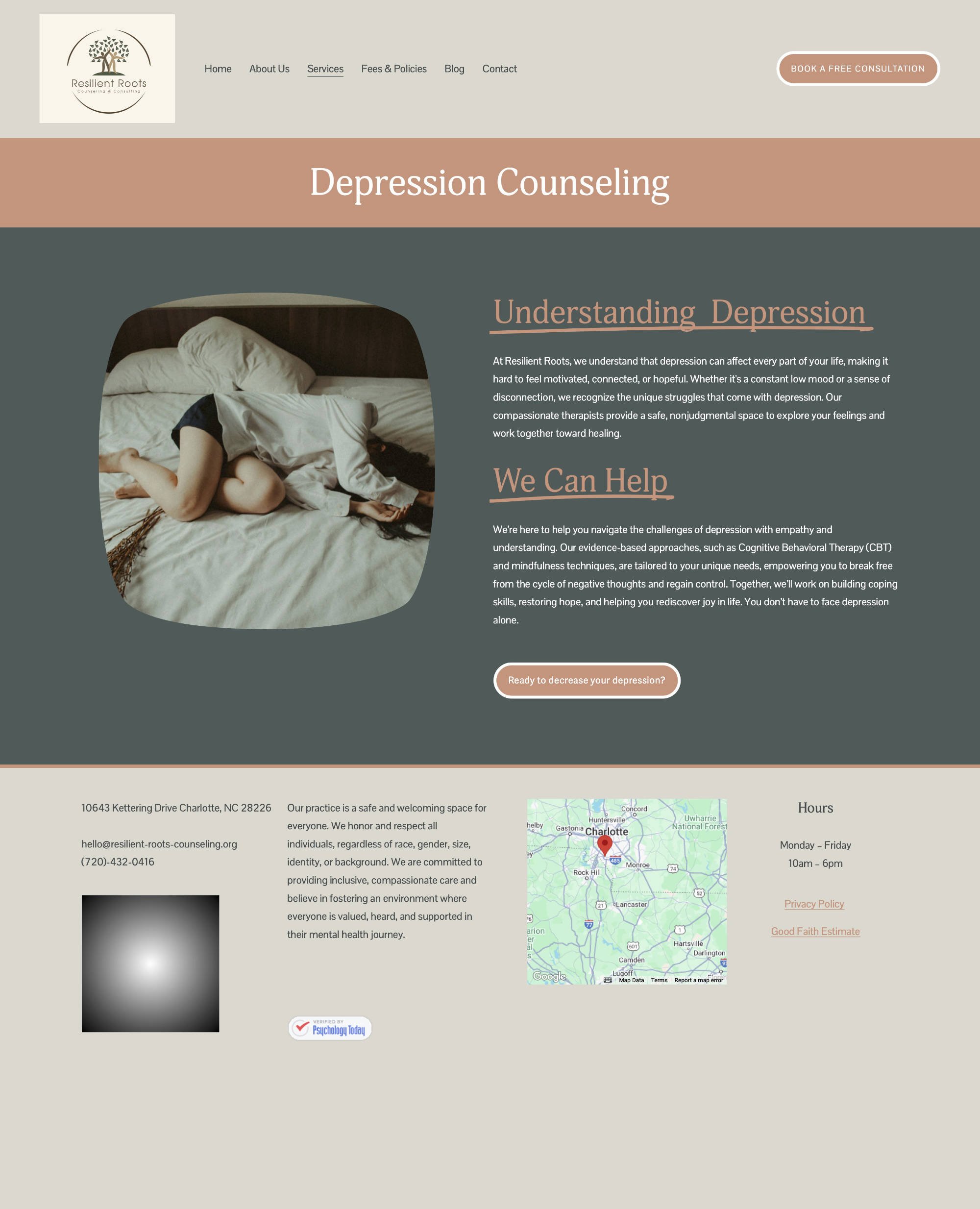 Resilient Roots Counseling website before redesign