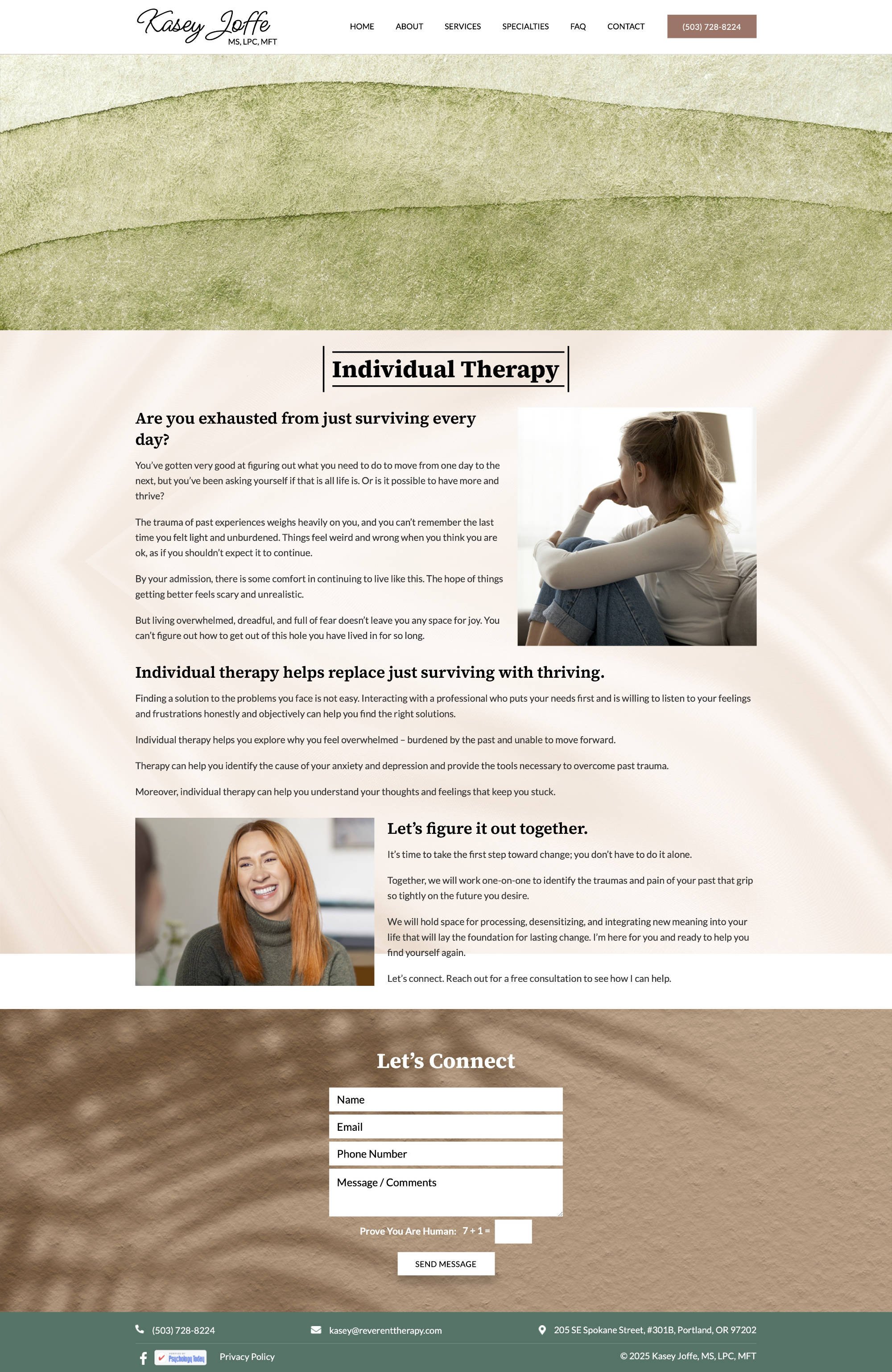 Reverent Therapy website before migration