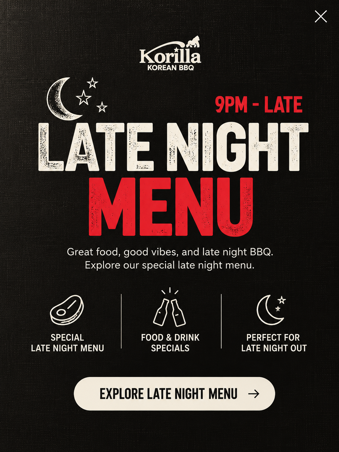 Korilla Late Night Menu