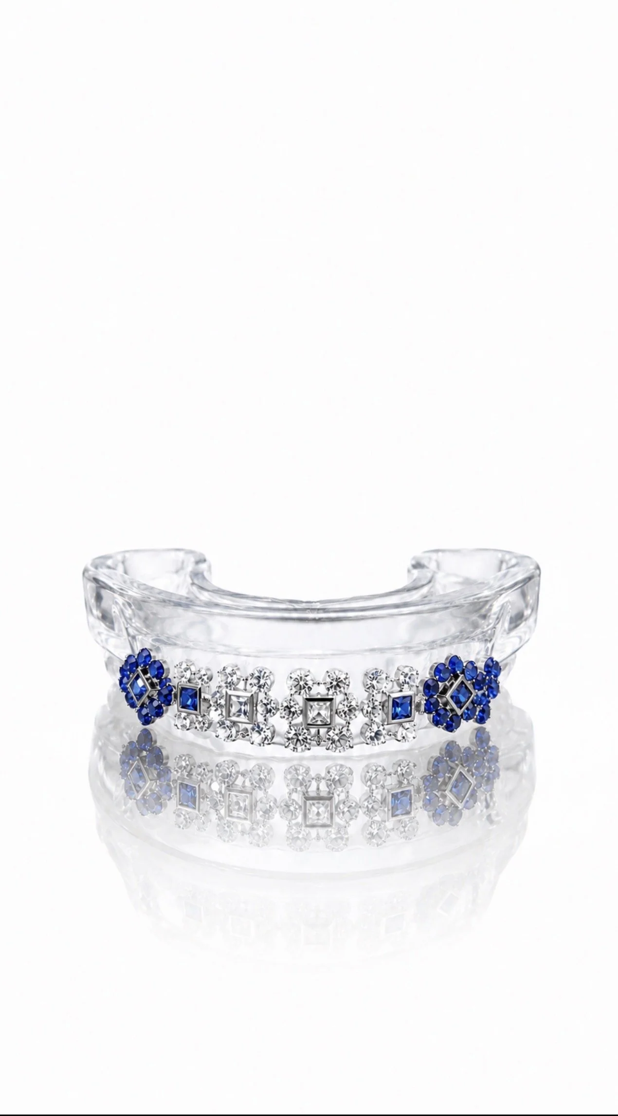 Clear AURA custom guard with blue and silver diamond detailing