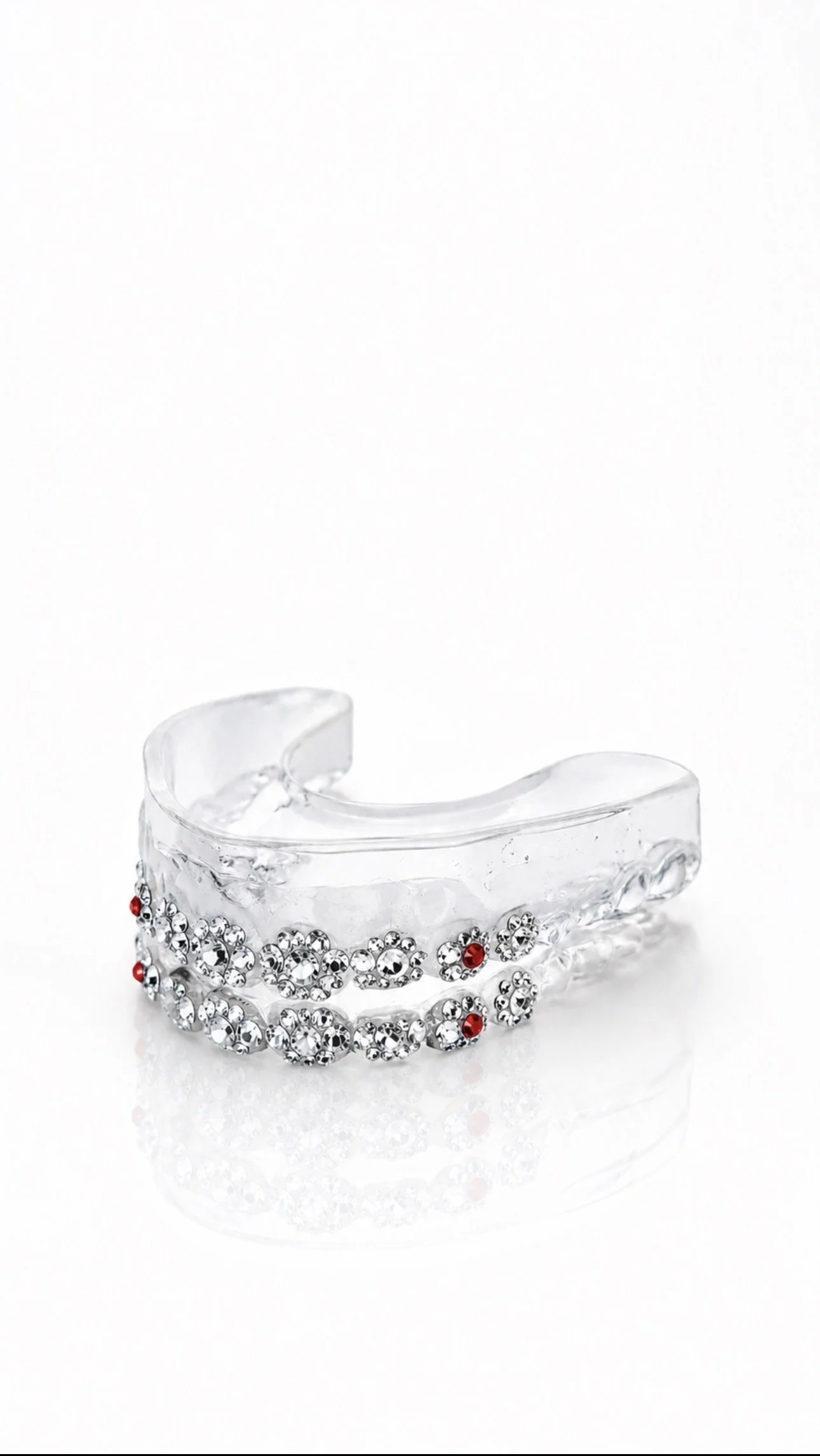 Side view of a silver and red diamond AURA Guard