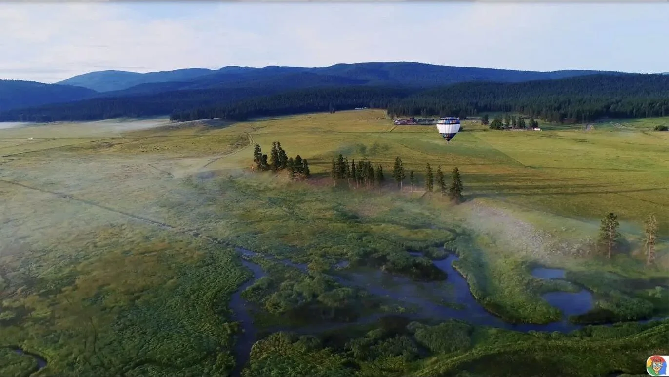 Aerial view of Montana ranch land at dawn