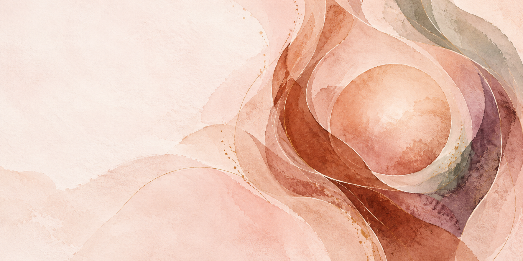 Soft abstract watercolour forms in blush, terracotta and plum