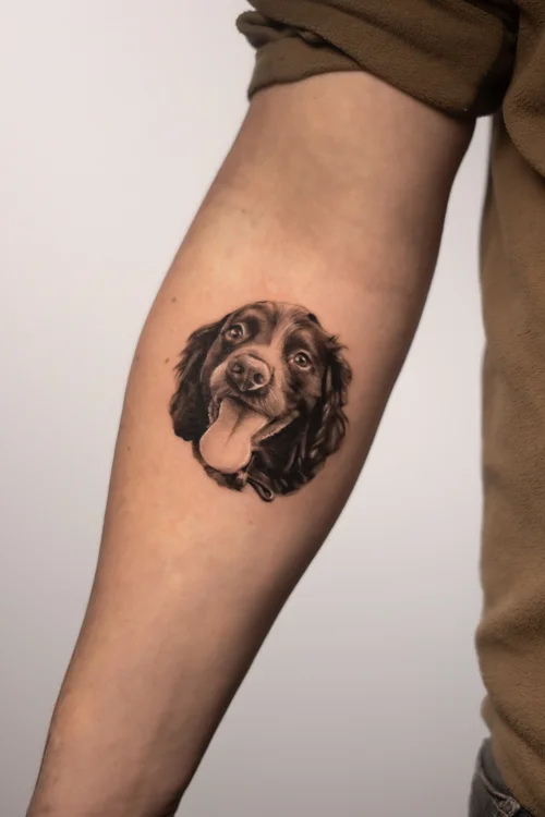 Dog tattoo portrait by Ellie Reynolds
