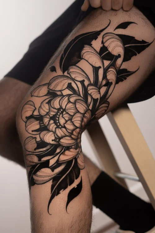 Freehand chrysanthemum tattoo by Mateusz Krygowski