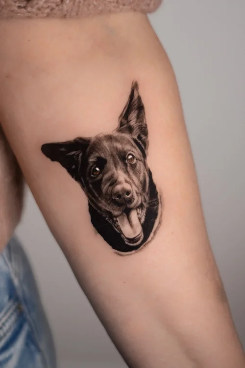 Pet dog portrait tattoo UK