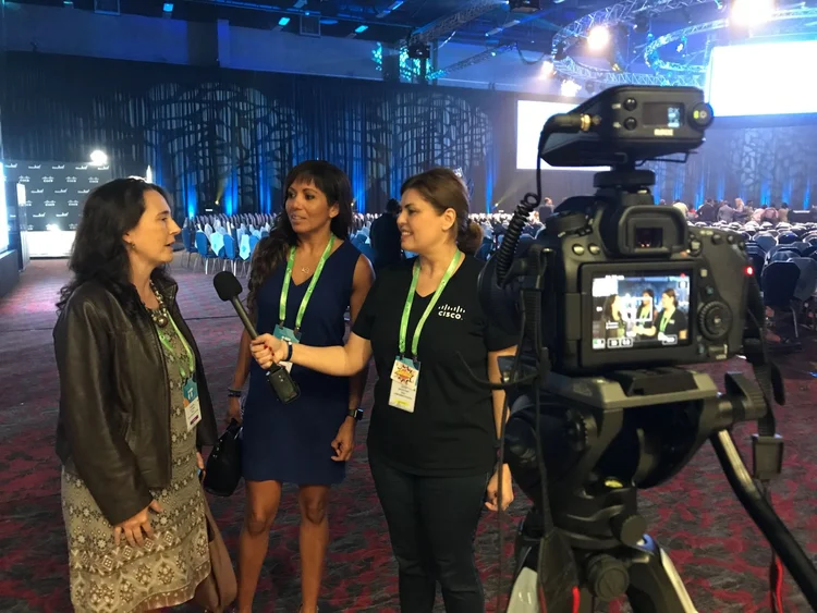 A hallway interview filmed between sessions at Cisco Live