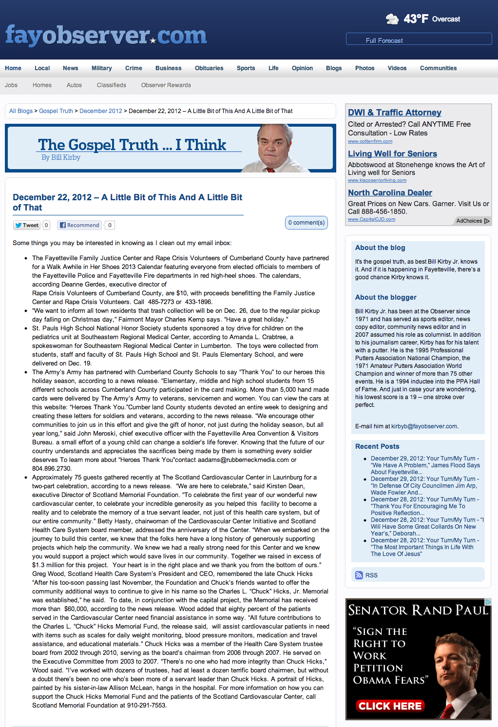 Blogs   Fayobserver.com   December 22  2012 – A Little Bit of This And A Little Bit of That