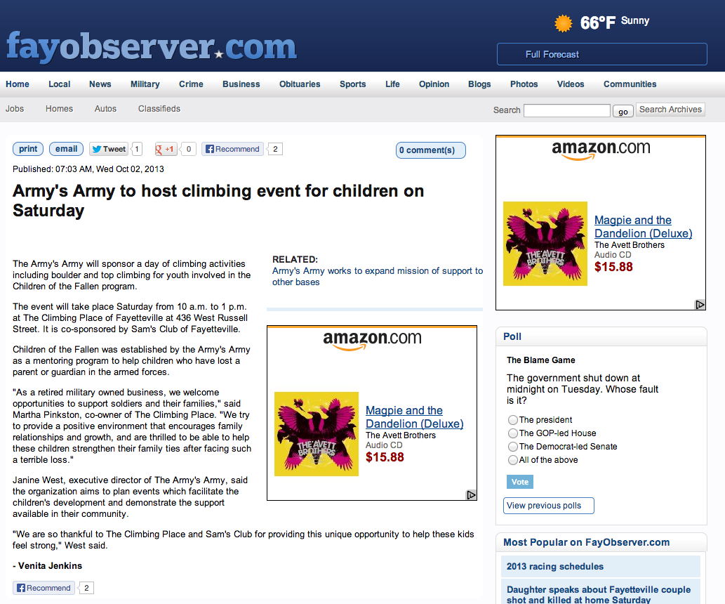 Army s Army to host climbing event for children on Saturday