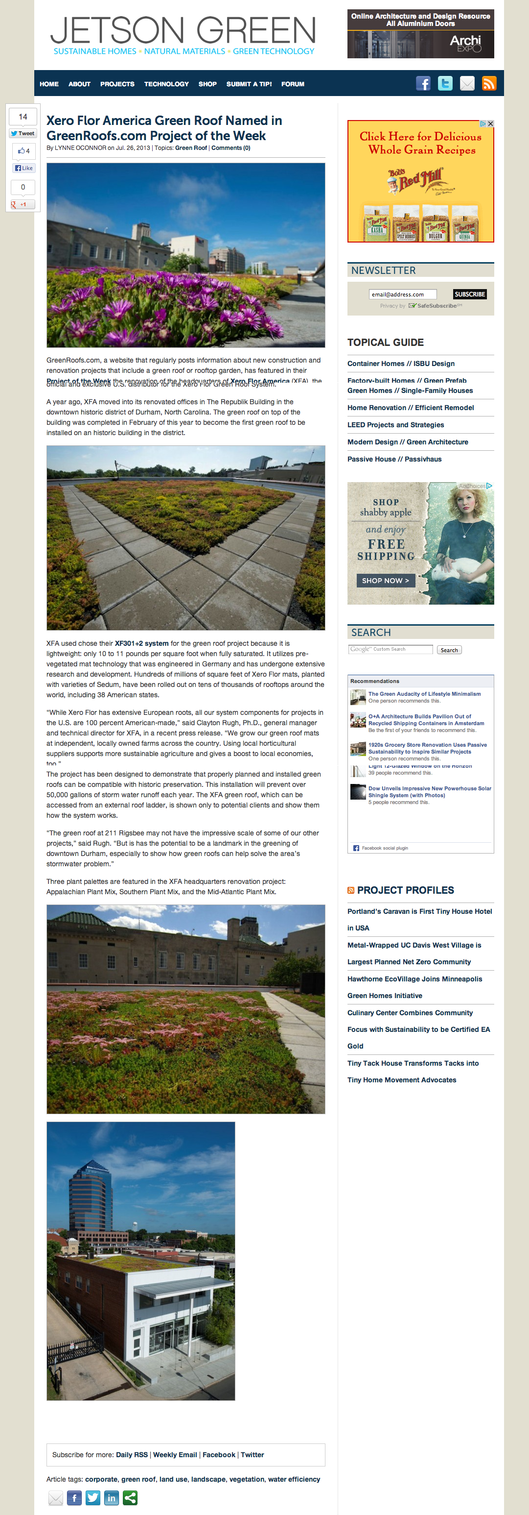 Xero Flor America Green Roof Named in GreenRoofs.com Project of the Week