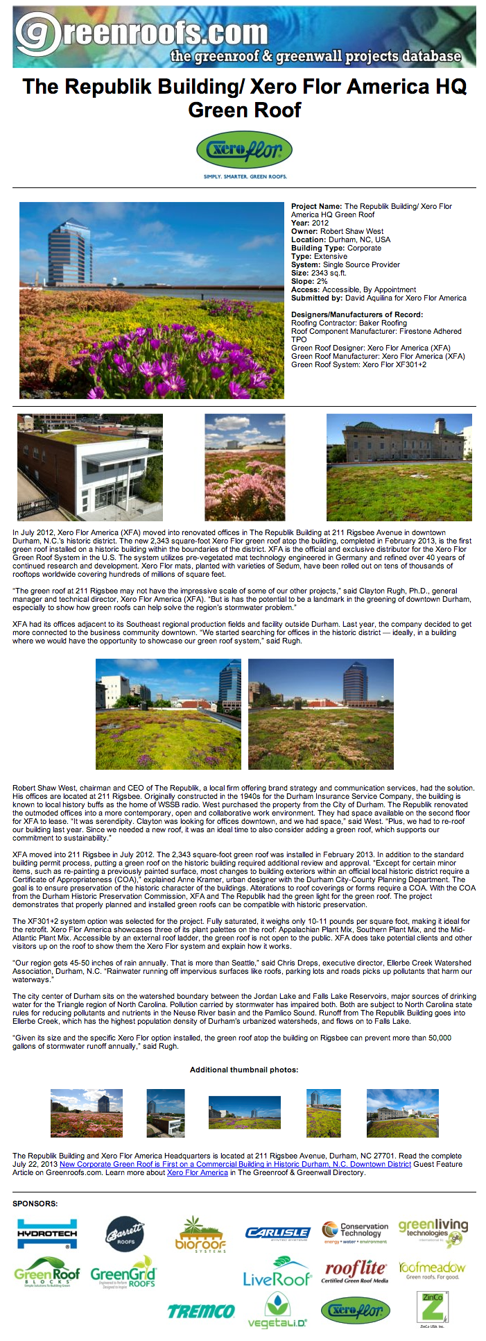 Greenroofs.com Projects   The Republik Building  Xero Flor America HQ Green Roof