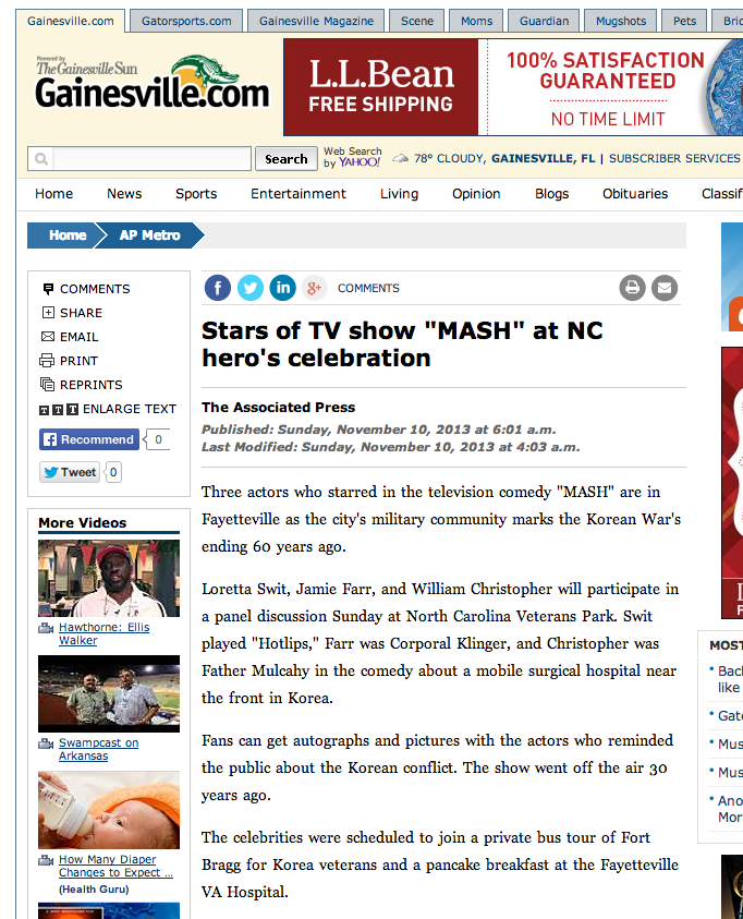 Stars of TV show MASH at NC hero s celebration   Gainesville.com