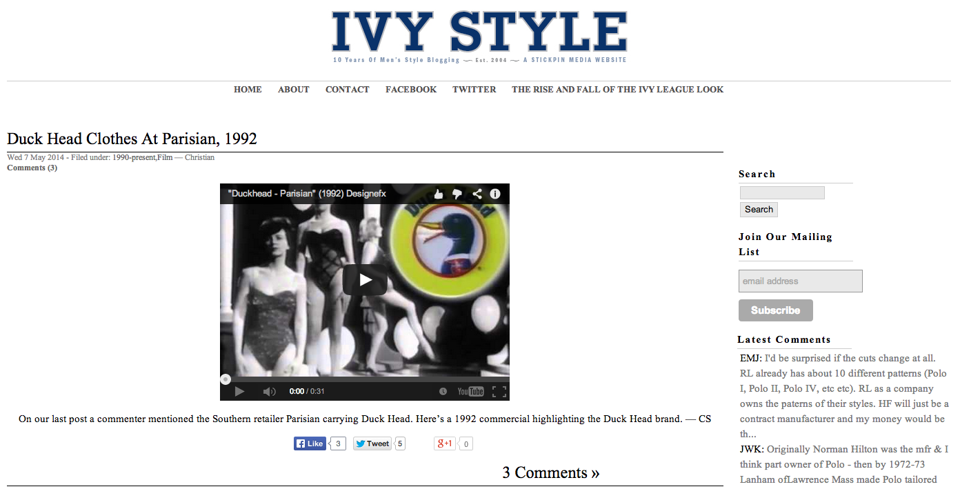 Ivy Style » Duck Head Clothes At Parisian 1992_2 of 3