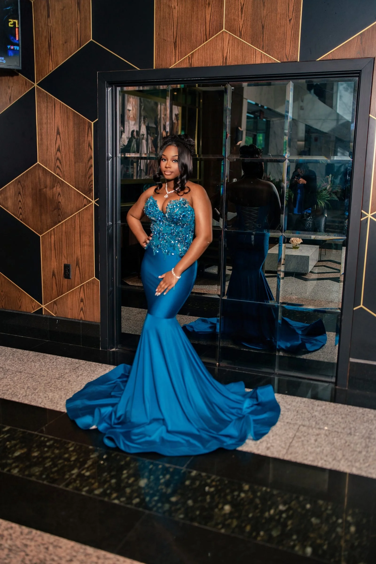 Portrait in blue mermaid gown