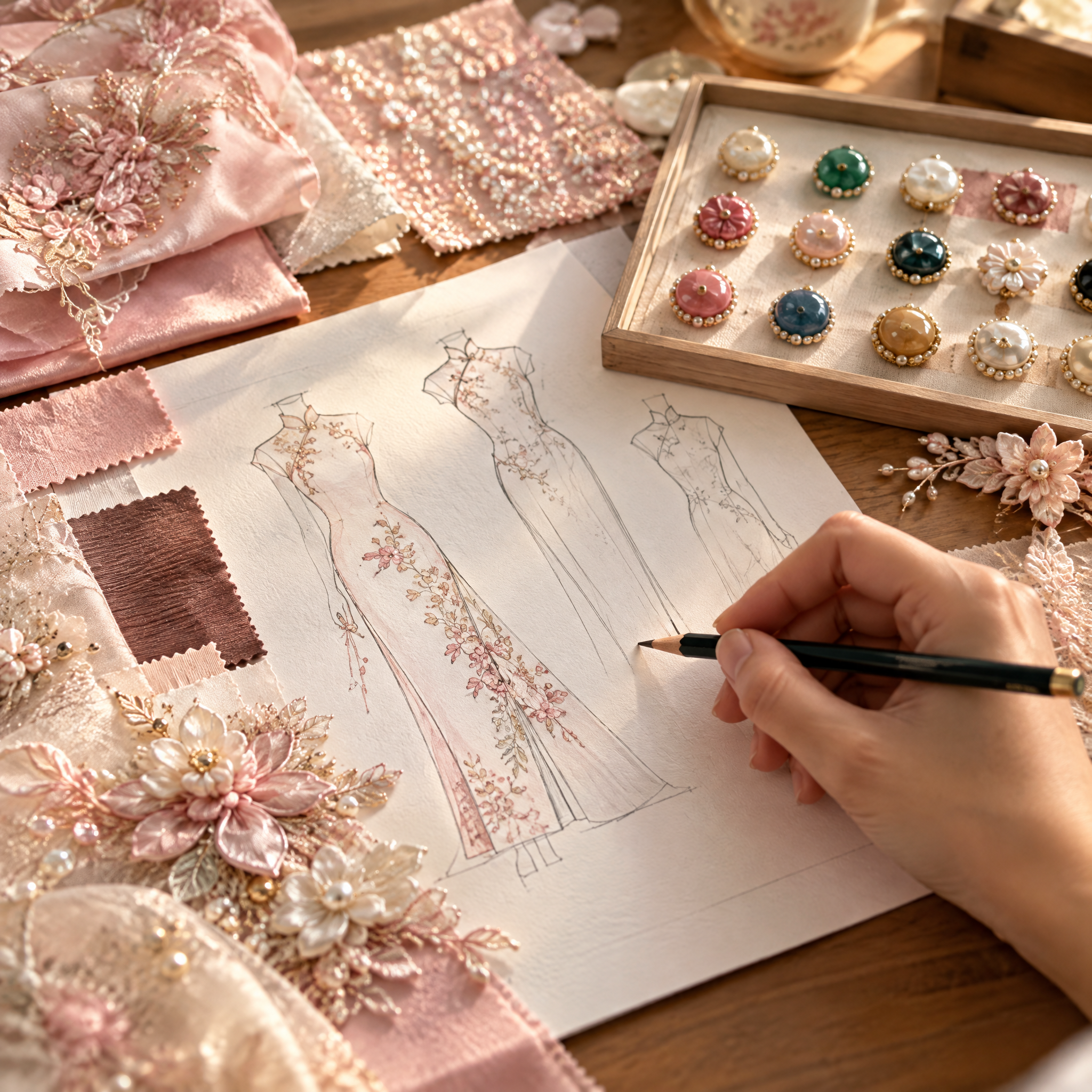 Frog buttons and sketch details
