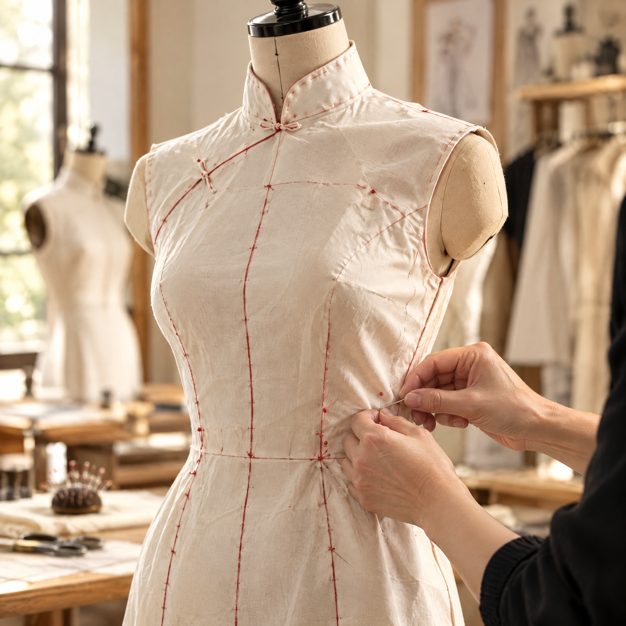 Draping detail on the dress form