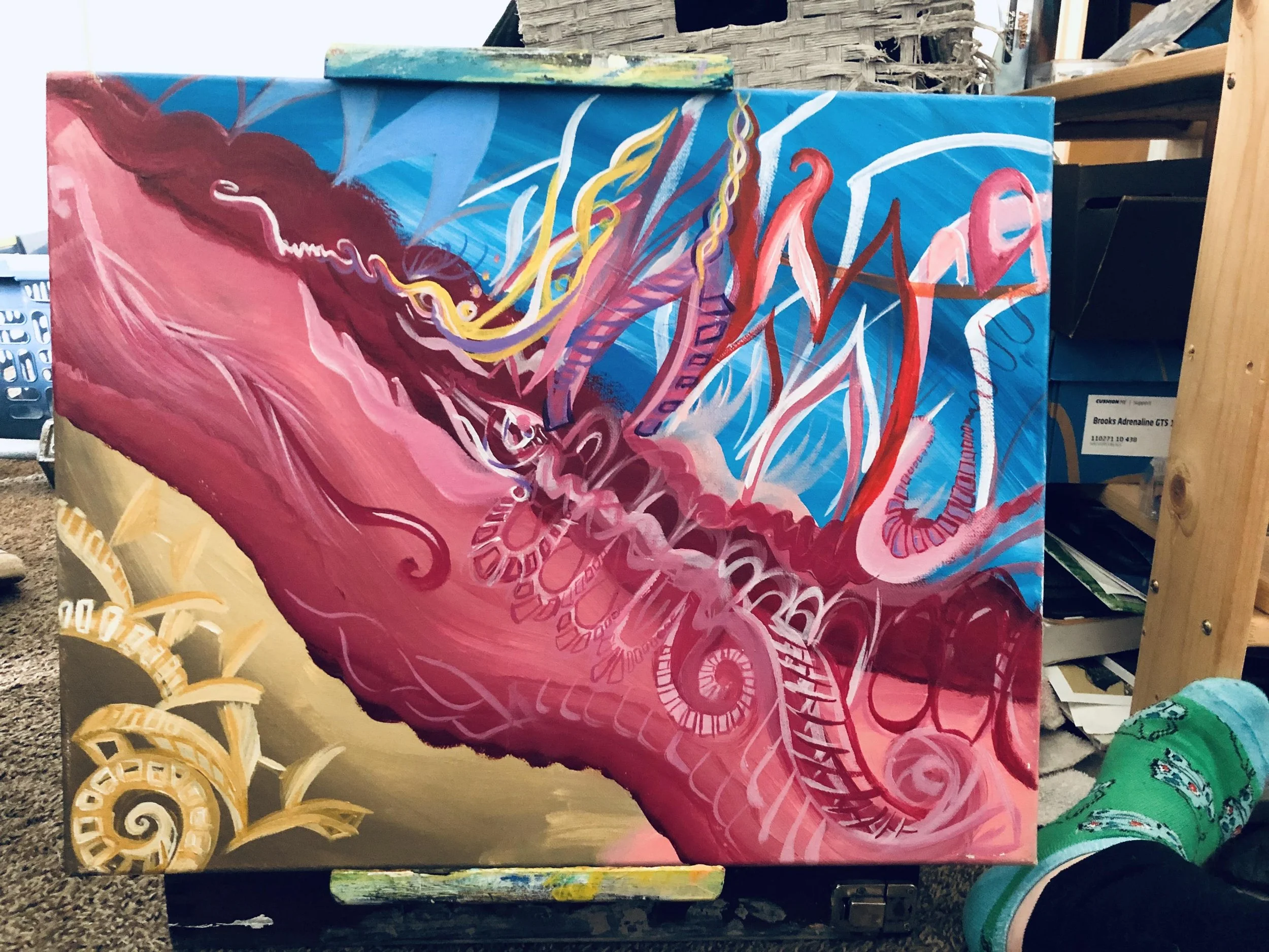 Colorful dragon mural