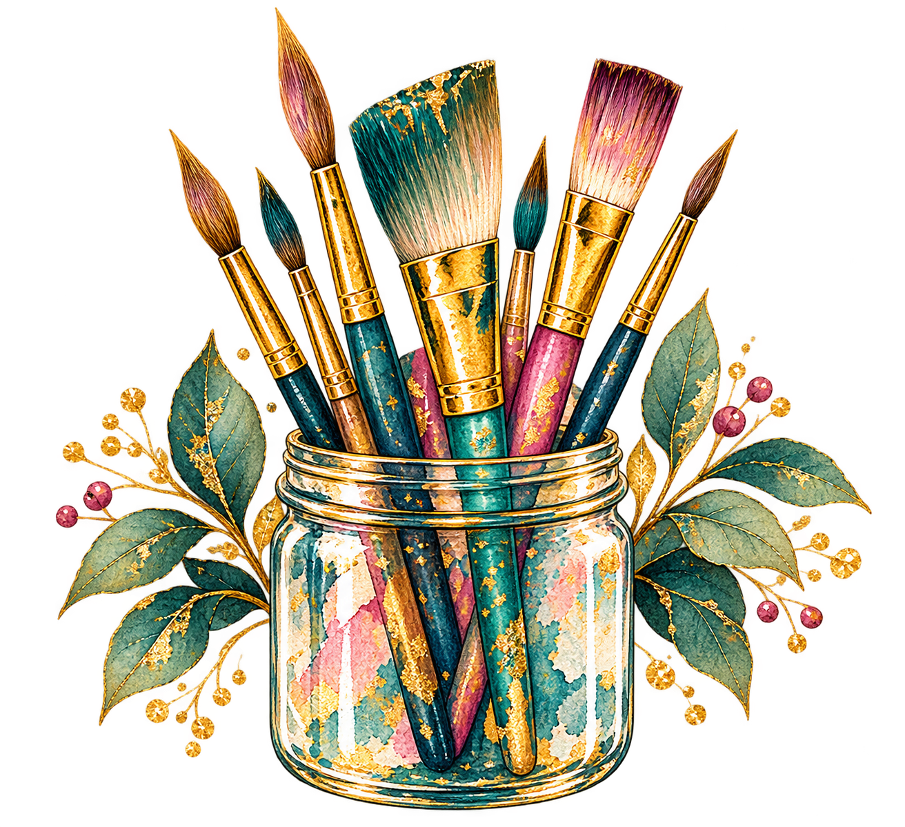 Illustrated artist brushes and creative tools