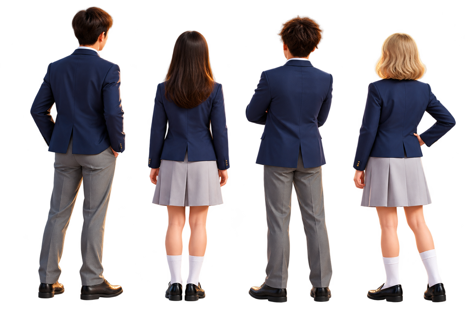 地球の方を見つめる4人の学生