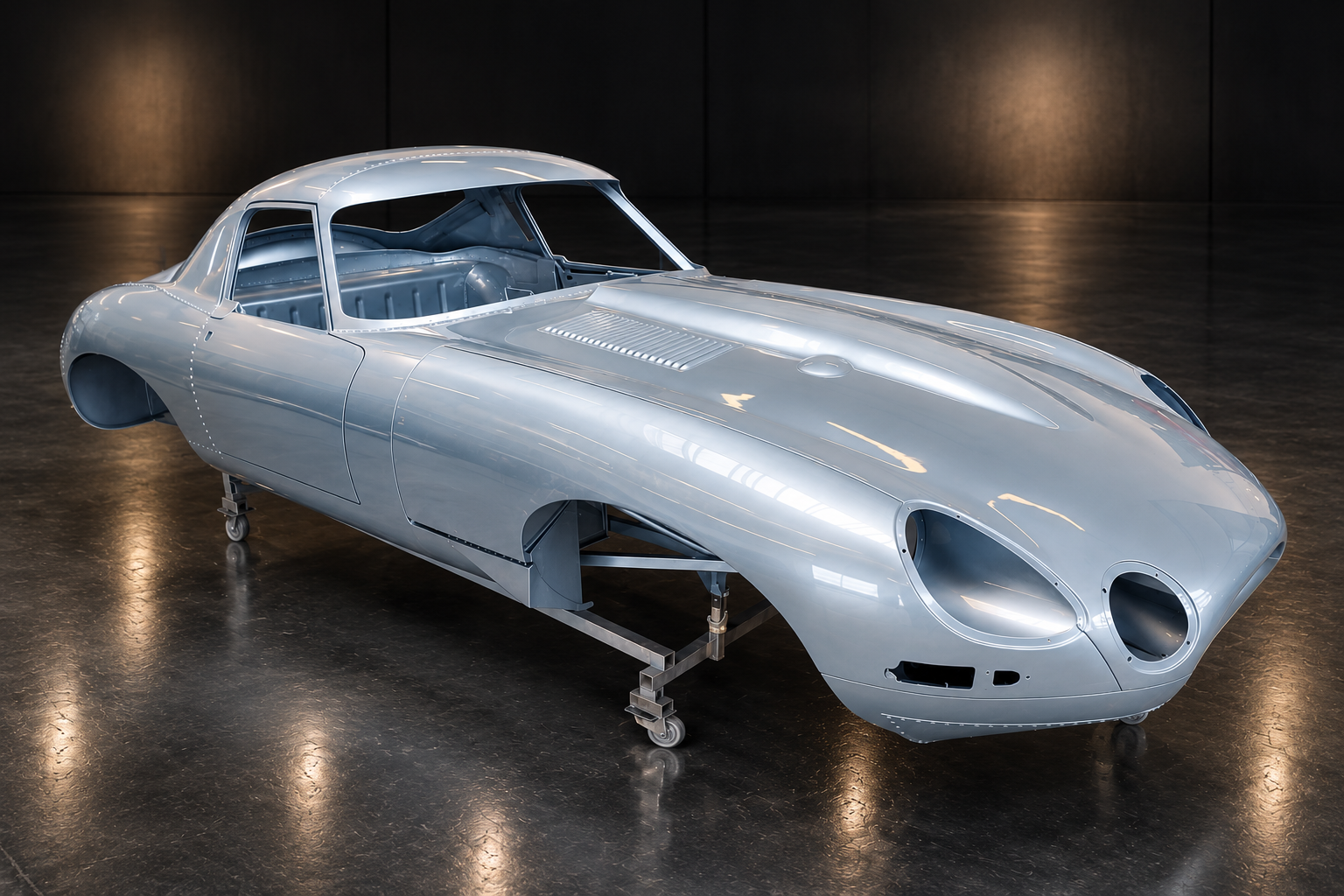 Gregson Polska handcrafted aluminium Low Drag body shell in a dark studio