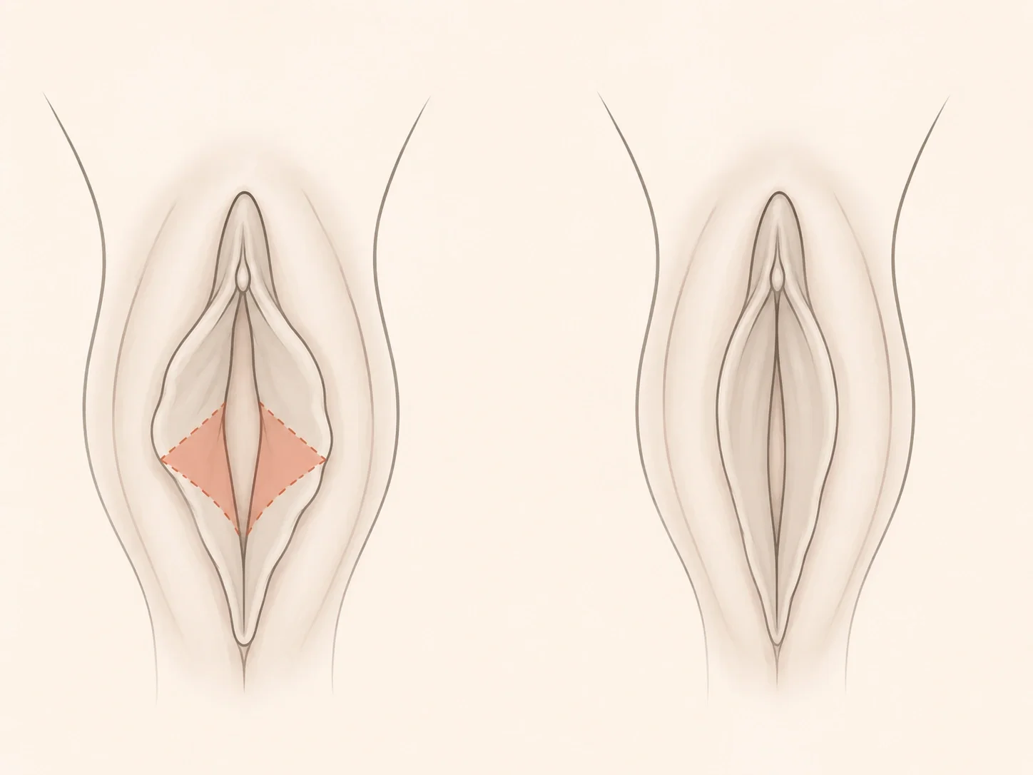 Educational vector diagram of the wedge labiaplasty technique