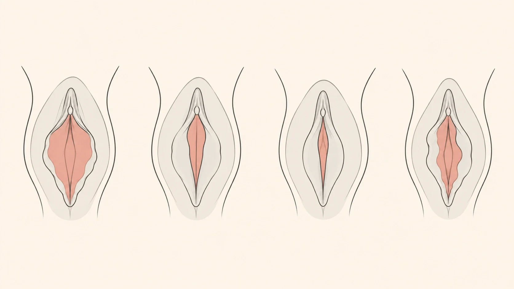 Educational vector showing normal variation in external labial anatomy