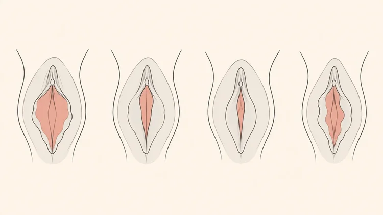 Educational vector showing normal variation in external labial anatomy